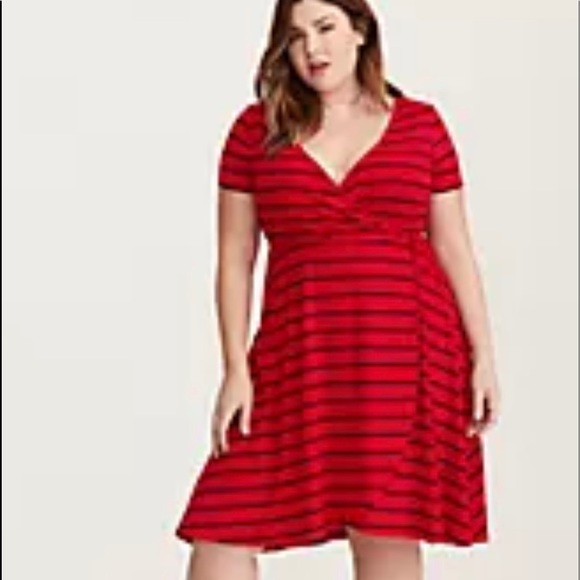 torrid Dresses & Skirts - Torrid Red Stripe Stretch Wrap Look Dress